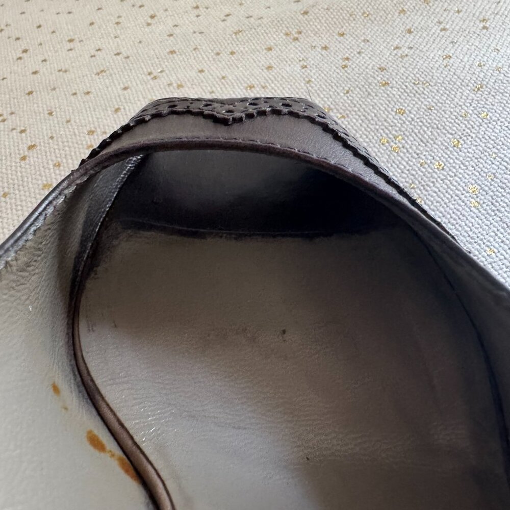 Gucci, Espresso Brown, Wedge Heel, Peep Toe Leather Shoes, Size 38 1/2 - Picture 7 of 10